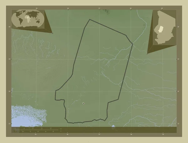 Barh Ghazel 乍得地区 用Wiki风格绘制的带有湖泊和河流的高程地图 角辅助位置图 — 图库照片