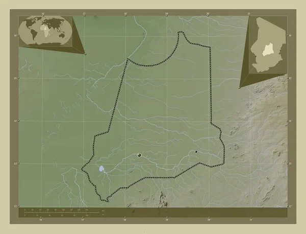 Batha Regionen Tchad Höjd Karta Färgad Wiki Stil Med Sjöar — Stockfoto