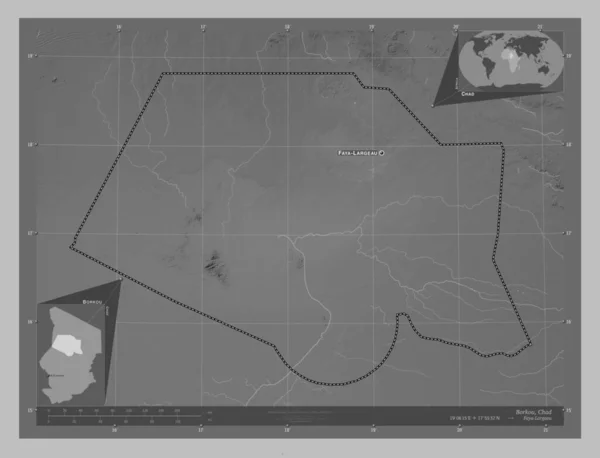 Борку Область Чад Карта Высот Оттенках Серого Озерами Реками Места — стоковое фото