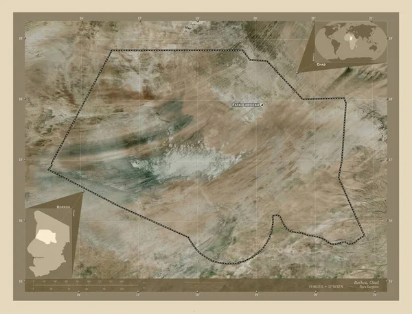 Borkou Region Tschad Hochauflösende Satellitenkarte Orte Und Namen Der Wichtigsten — Stockfoto