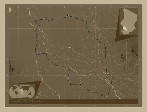 Чари Багирми Область Чад Карта Высоты Окрашенная Сепиевые Тона Озерами — стоковое фото