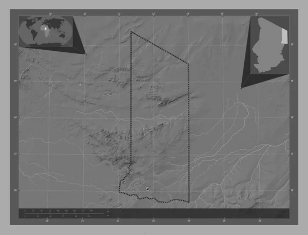 Ennedi Est Región Chad Mapa Elevación Bilevel Con Lagos Ríos —  Fotos de Stock