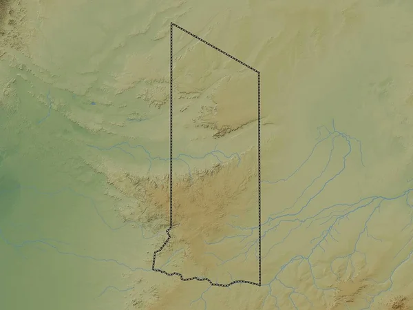 Ennedi Est Región Chad Mapa Elevación Colores Con Lagos Ríos — Foto de Stock
