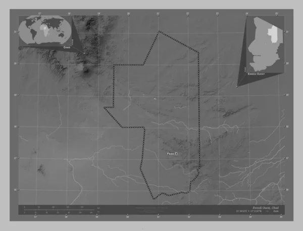 Ennedi Ouest Regio Van Tsjaad Grayscale Hoogte Kaart Met Meren — Stockfoto