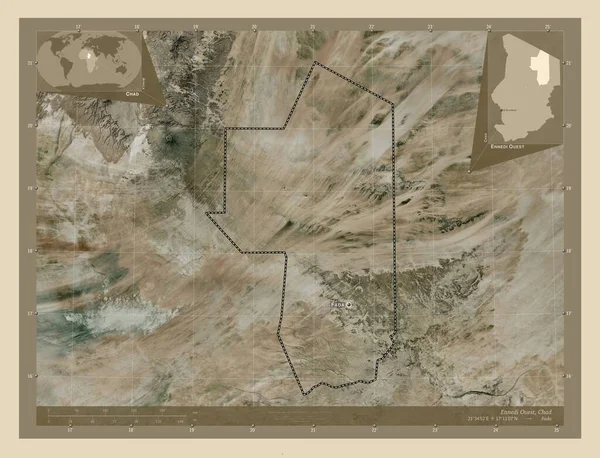 Ennedi Ouest Região Chade Mapa Satélite Alta Resolução Locais Nomes — Fotografia de Stock