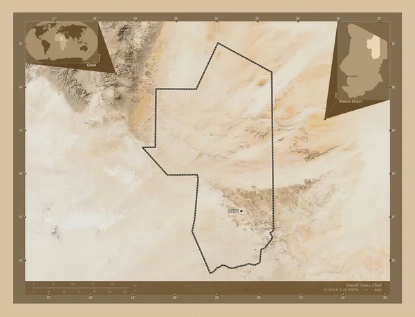 Ennedi Ouest Região Chade Mapa Satélite Baixa Resolução Locais Nomes — Fotografia de Stock