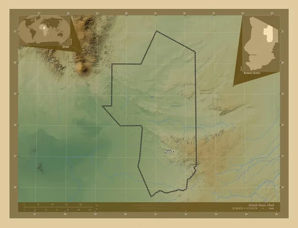Ennedi Ouest Περιοχή Τσαντ Χρωματιστός Υψομετρικός Χάρτης Λίμνες Και Ποτάμια — Φωτογραφία Αρχείου