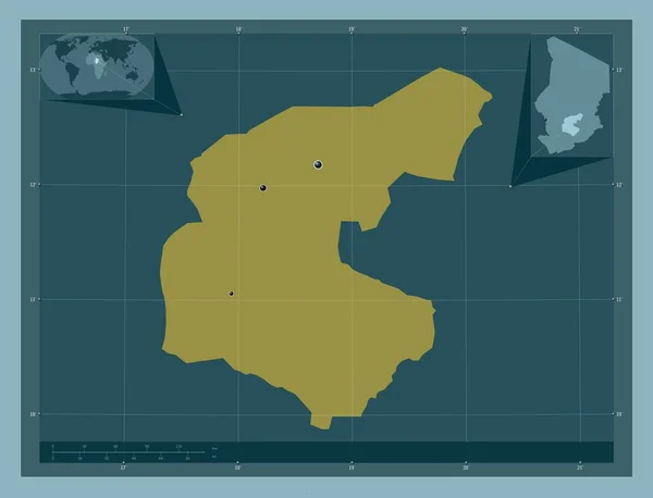 ゲラチャドの地域 しっかりした色の形 地域の主要都市の場所 コーナー補助位置図 — ストック写真
