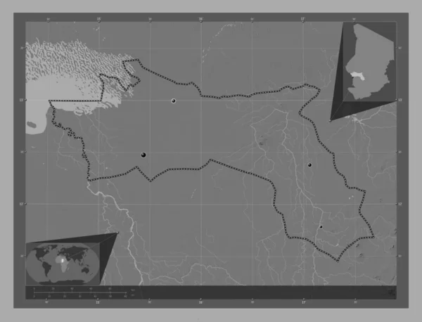 Hadjer Lamis Region Chad Bilevel Elevation Map Lakes Rivers Locations — Stock Photo, Image