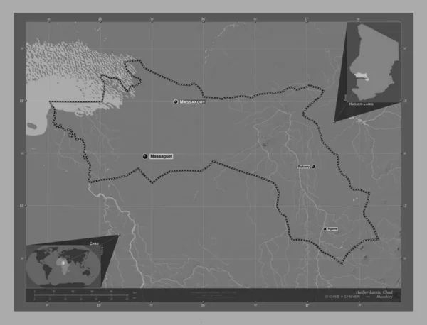 Hadjer Lamis Region Chad Bilevel Elevation Map Lakes Rivers Locations — Stock Photo, Image