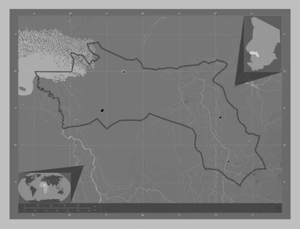 Hadjer Lamis Region Tschad Graustufen Höhenkarte Mit Seen Und Flüssen — Stockfoto