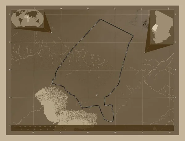 Канем Область Чад Карта Высоты Окрашенная Сепиевые Тона Озерами Реками — стоковое фото