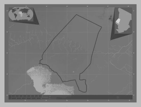 Канем Область Чад Карта Высот Оттенках Серого Озерами Реками Места — стоковое фото