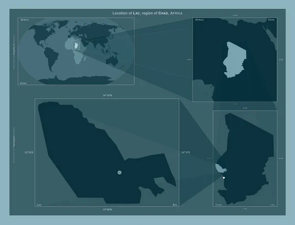 ラック チャドの地域 大規模な地図上の領域の位置を示しています しっかりとした背景にベクトルフレームとPng形状の構成 — ストック写真