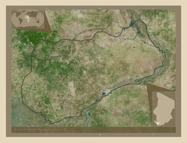 Logone Occidental Region Tschad Hochauflösende Satellitenkarte Standorte Der Wichtigsten Städte — Stockfoto