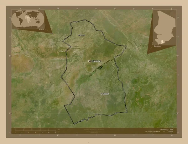 Mandoul Regione Del Ciad Mappa Satellitare Bassa Risoluzione Località Nomi — Foto Stock