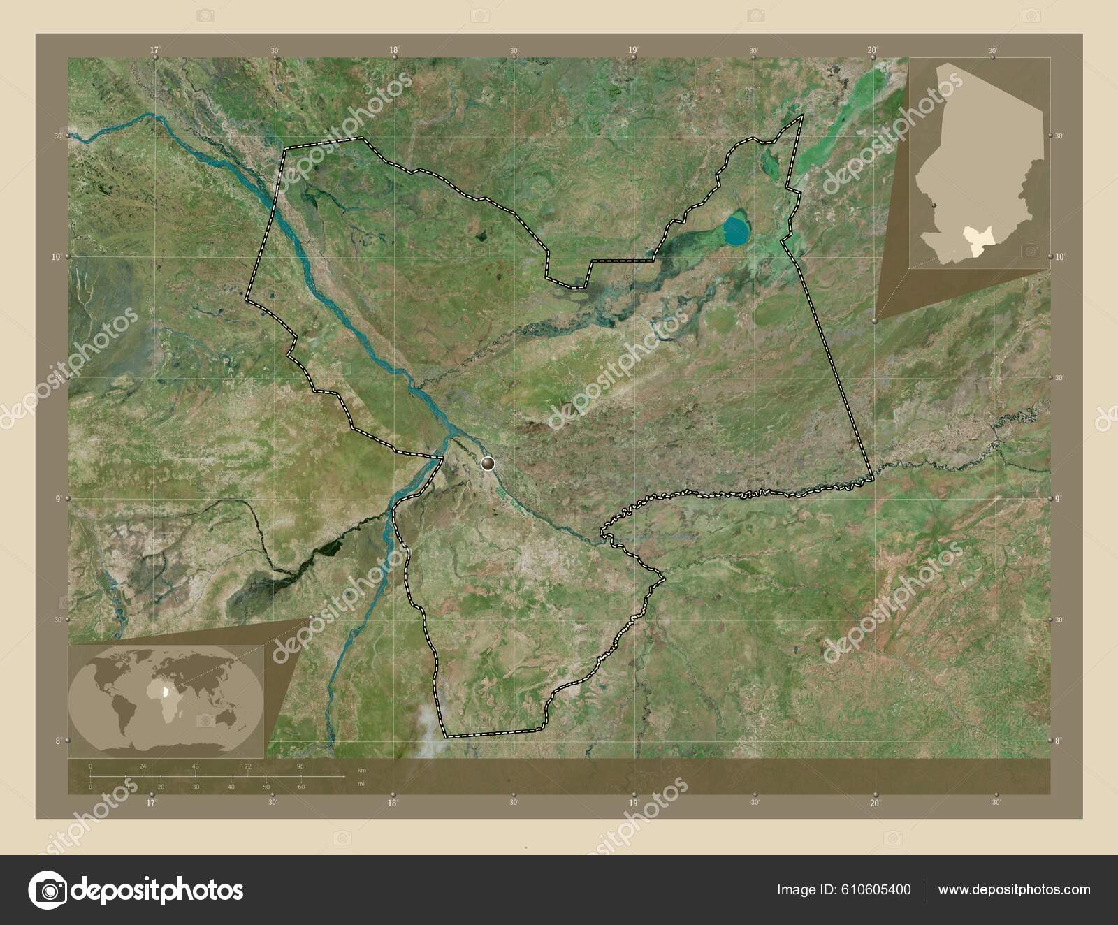 Moyen Chari Region Chad High Resolution Satellite Map Corner Auxiliary