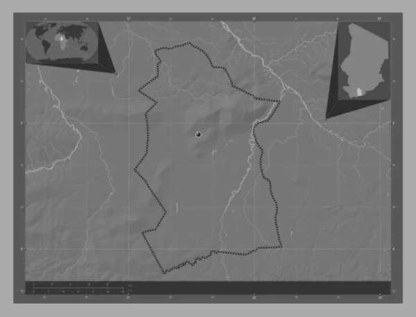 Mandoul Csád Régió Kétszintes Domborzati Térkép Tavakkal Folyókkal Saroktérképek Kiegészítő — Stock Fotó