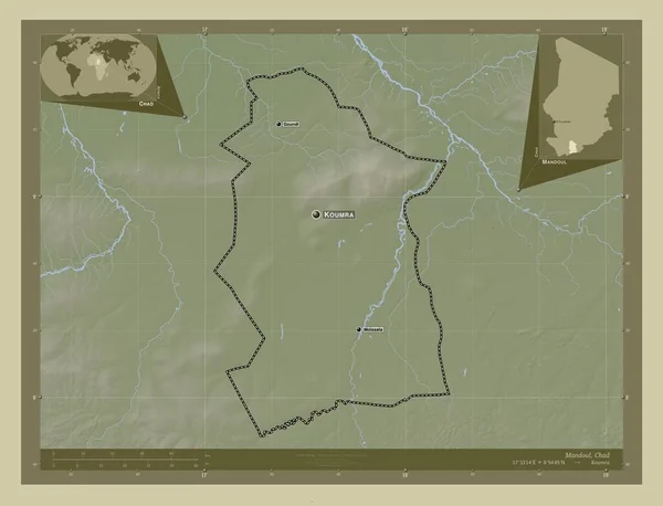 Мандул Область Чад Карта Высоты Окрашенная Вики Стиле Озерами Реками — стоковое фото