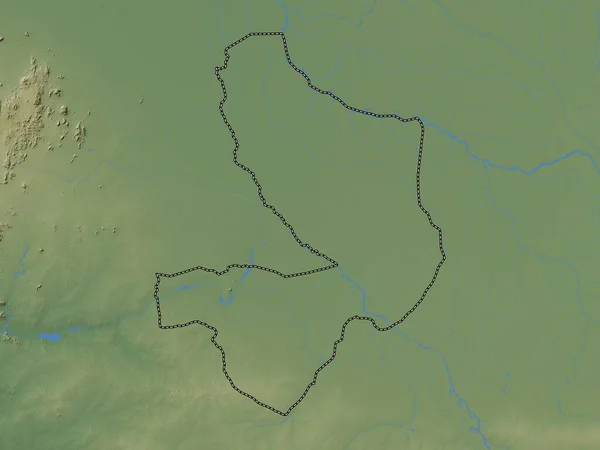 乍得地区Mayo Kebbi Est 带有湖泊和河流的彩色高程图 — 图库照片