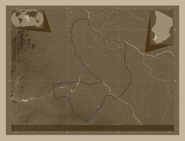 Mayo Kebbi Est Oblast Čadu Zdvihová Mapa Zbarvená Sépiovými Tóny — Stock fotografie