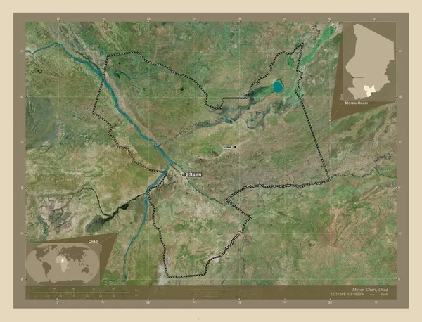Moyen Chari Περιοχή Του Τσαντ Υψηλής Ανάλυσης Δορυφορικός Χάρτης Τοποθεσίες — Φωτογραφία Αρχείου
