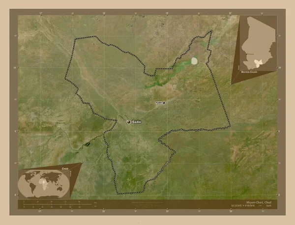 Moyen Chari Región Chad Mapa Satelital Baja Resolución Ubicaciones Nombres —  Fotos de Stock