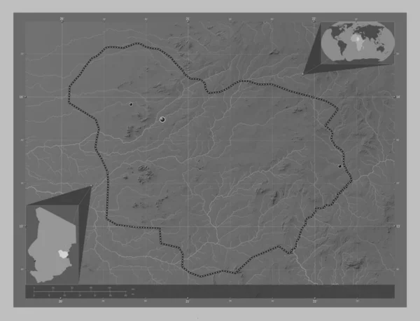 Ouaddai Regio Van Tsjaad Grayscale Hoogte Kaart Met Meren Rivieren — Stockfoto