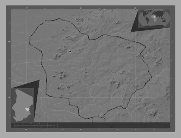 Ouaddai Regio Van Tsjaad Hoogteplattegrond Met Meren Rivieren Hulplocatiekaarten Hoek — Stockfoto