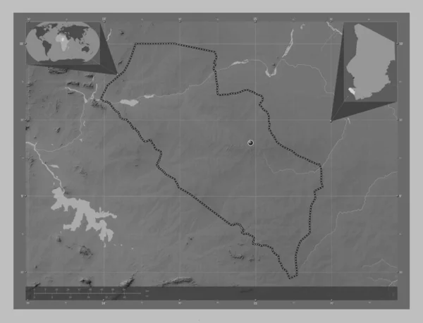 Mayo Kebbi Ouest Region Chad Grayscale Elevation Map Lakes Rivers — Stock Photo, Image