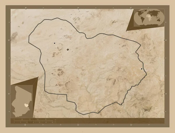 Ваддай Район Чаду Супутникова Карта Низькою Роздільною Здатністю Розташування Великих — стокове фото