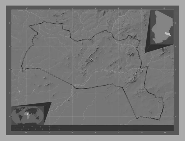 Sila Regio Van Tsjaad Hoogteplattegrond Met Meren Rivieren Hulplocatiekaarten Hoek — Stockfoto