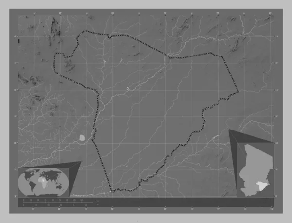 Salamat Región Chad Mapa Elevación Escala Grises Con Lagos Ríos — Foto de Stock