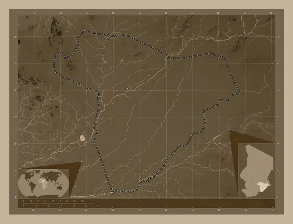 Саламат Область Чад Карта Высоты Окрашенная Сепиевые Тона Озерами Реками — стоковое фото