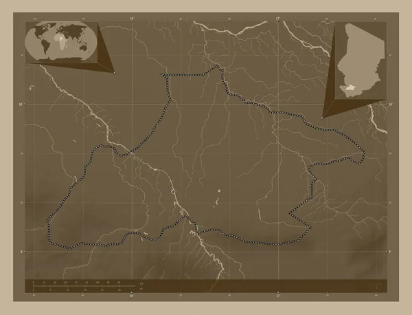 Tandjile Region Czadu Mapa Elewacji Kolorowe Sepia Dźwięki Jeziorami Rzekami — Zdjęcie stockowe