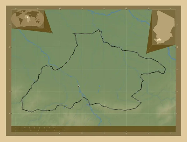 Танджиле Область Чад Цветная Карта Высоты Озерами Реками Вспомогательные Карты — стоковое фото