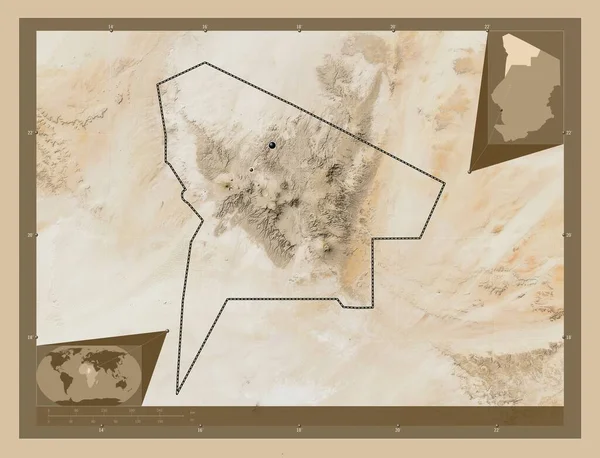 Tibesti Região Chade Mapa Satélite Baixa Resolução Locais Das Principais — Fotografia de Stock