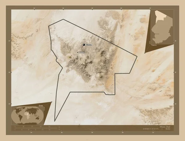 Tibesti Región Chad Mapa Satelital Baja Resolución Ubicaciones Nombres Las —  Fotos de Stock