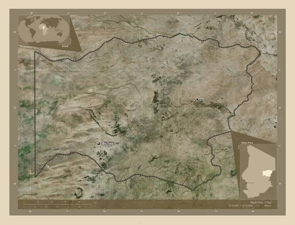 Wadi Fira Regionen Tchad Högupplöst Satellitkarta Platser Och Namn Större — Stockfoto