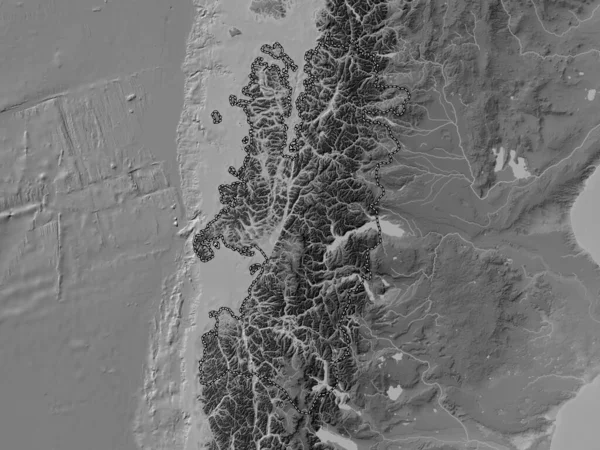 Aisen Del General Carlos Ibanez Del Campo 智利地区 带有湖泊和河流的灰度高程图 — 图库照片