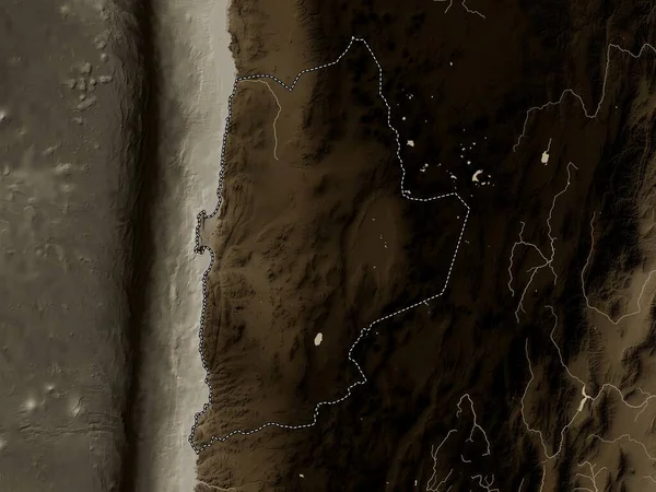 Антофагаста Область Чили Карта Высот Окрашенная Сепиевые Тона Озерами Реками — стоковое фото