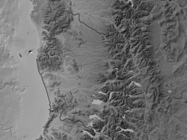 Araucania Region Chile Grayscale Elevation Map Lakes Rivers — Stock Photo, Image