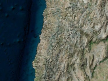 Atacama, Şili bölgesi. Yüksek çözünürlüklü uydu haritası