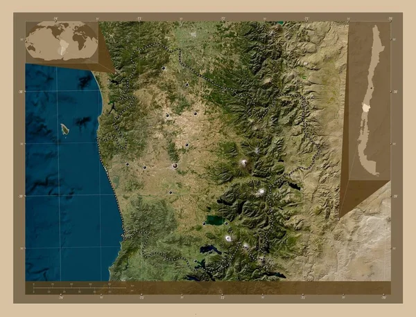 Araucania Περιοχή Της Χιλής Δορυφορικός Χάρτης Χαμηλής Ανάλυσης Τοποθεσίες Μεγάλων — Φωτογραφία Αρχείου