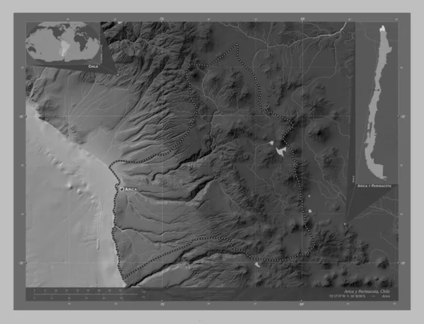 Arica Parinacota Região Chile Mapa Elevação Escala Cinza Com Lagos — Fotografia de Stock