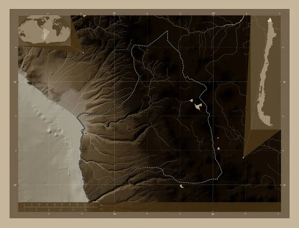 Arica Parinacota Район Чилі Висота Карти Забарвлена Сепії Тонів Озерами — стокове фото