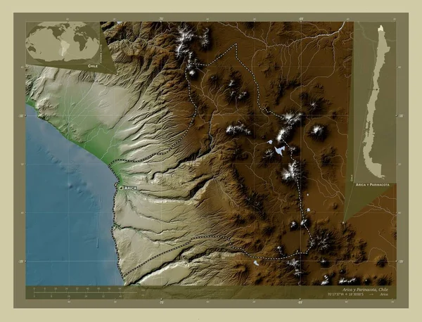 Arica Parinacota Regione Cile Mappa Elevazione Colorata Stile Wiki Con — Foto Stock