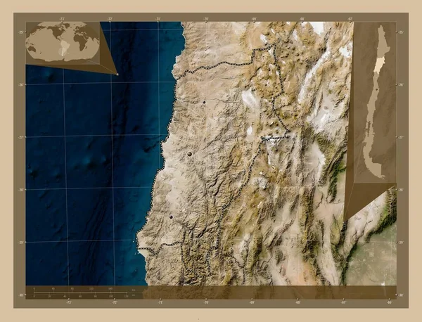 Atacama Região Chile Mapa Satélite Baixa Resolução Locais Das Principais — Fotografia de Stock
