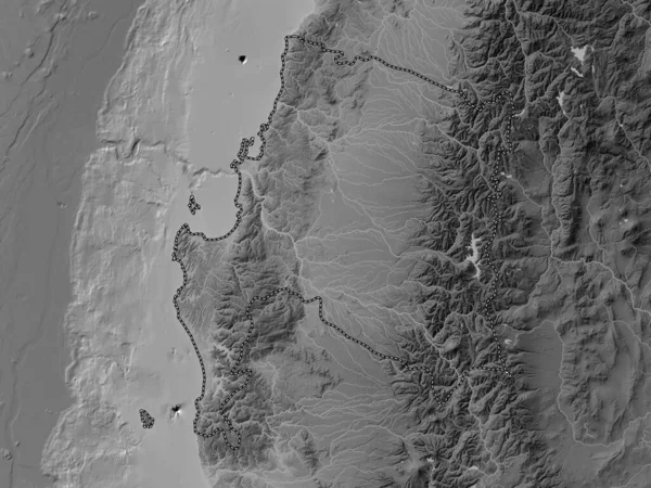 Biobio Region Chile Graustufen Höhenkarte Mit Seen Und Flüssen — Stockfoto