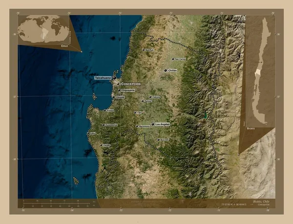 Biobio Regione Cile Mappa Satellitare Bassa Risoluzione Località Nomi Delle — Foto Stock